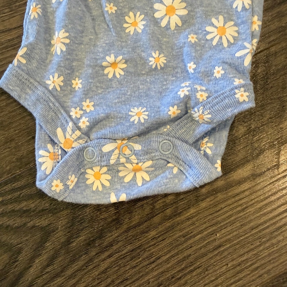Jumping Beans Baby Bean Blue Daisy Floral Flutter Sleeve Bodysuit 3M - Picture 5 of 5